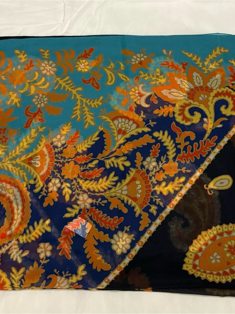 Larioseta Como Italy Oversized Paisley Scarf Blue Orange Floral Wrap Shawl.
